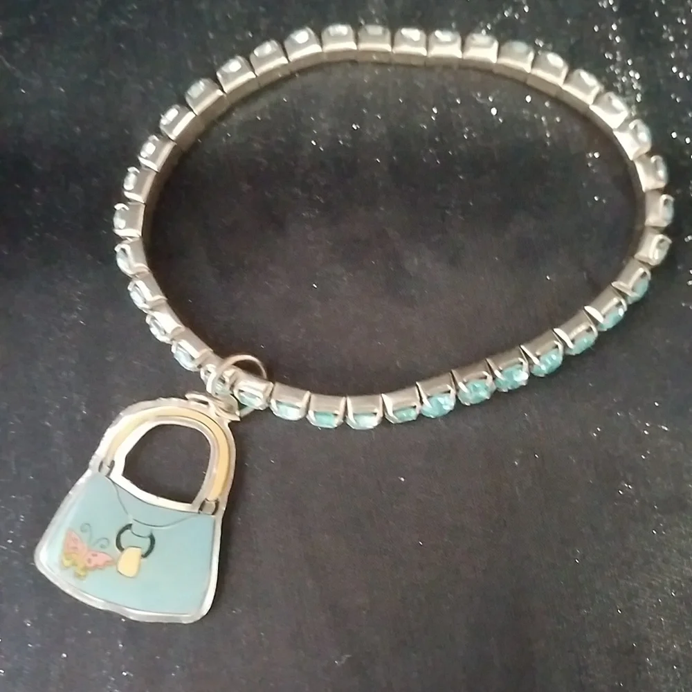 3/$25 CLAIRE'S BRACELET Teal Sequins Stretch Handbag CHARM